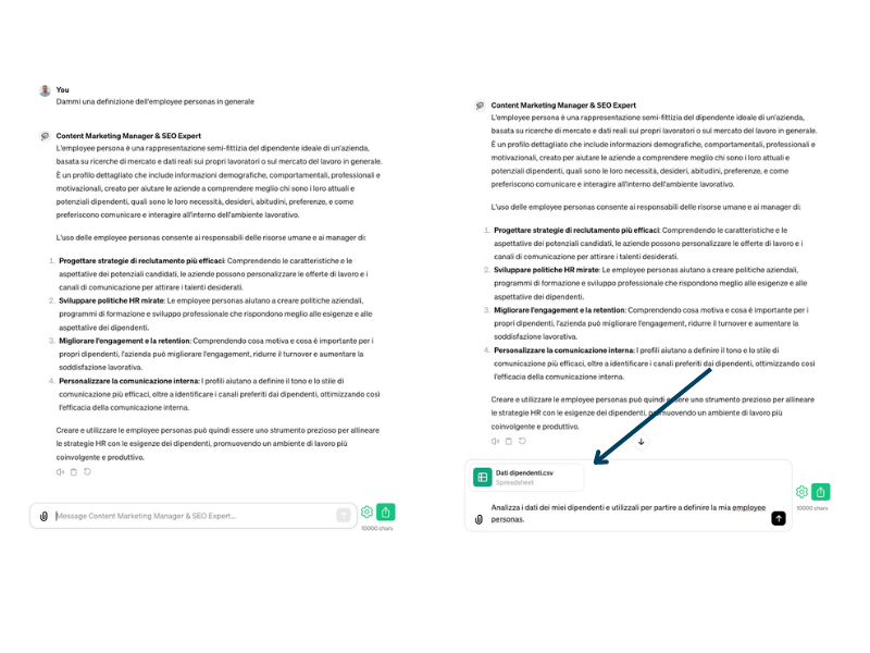 Esempi di caricamento dati su ChatGPT